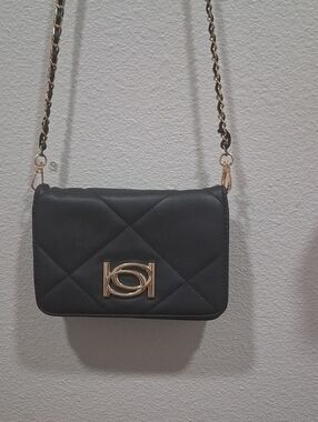 bebe Black Quilted Crossbody with Gold Chain and Logo